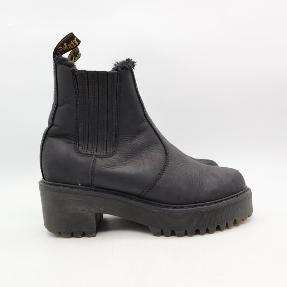 Doc Dr. Martens Rometty FL Faux Fur Lined Chelsea Boots Women's 8 Black Leather - Picture 1 of 12